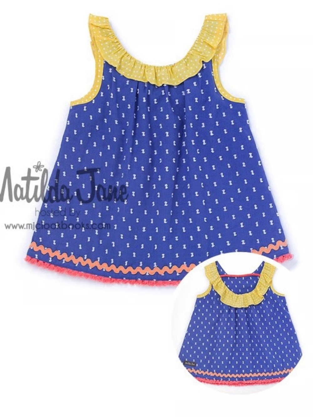 Matilda Jane Blue Polka Ruffle Neck Blouse with Yellow Trim Size 8
